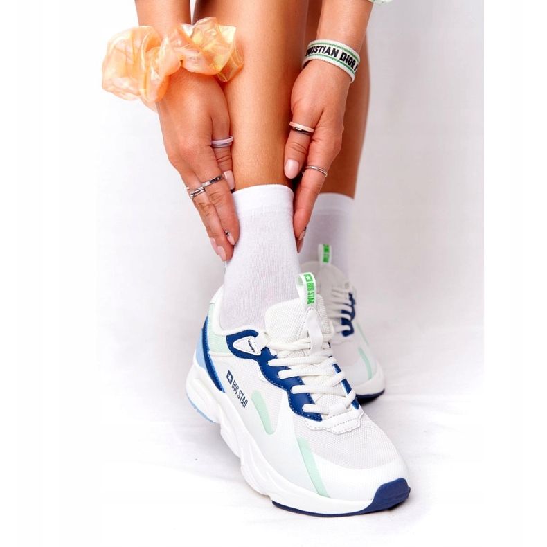 Chaussures de sport pour femmes en mousse à mémoire Big Star HH274810 Blanc bleu vert 4