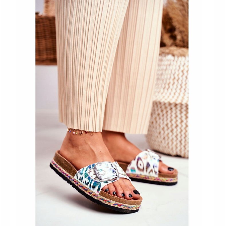 Pantoufles Femme Big Star Motif Métallique DD274127 blanche violet argent vert 1 Pantoufles Femme Big Star Motif Métallique DD274127 blanche violet argent vert 1