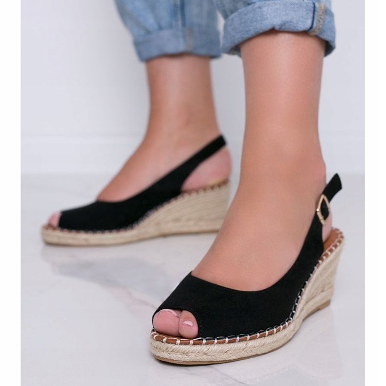 Sandales compensées noires Caitlin le noir 1