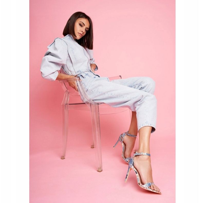 Lu Boo Sandales à talons hauts pour femme, bleu beige 1