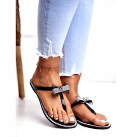 LU BOO Pantoufles En Caoutchouc Pour Femmes Tongs Noires Strass Lou 1