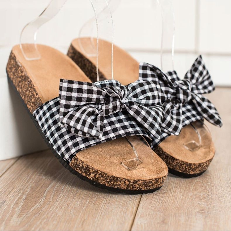 SHELOVET Pantoufles à carreaux à la mode blanche le noir 2