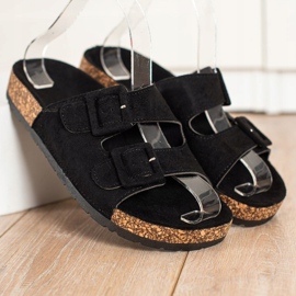 SHELOVET Pantoufles Confortables Avec Boucles le noir 2