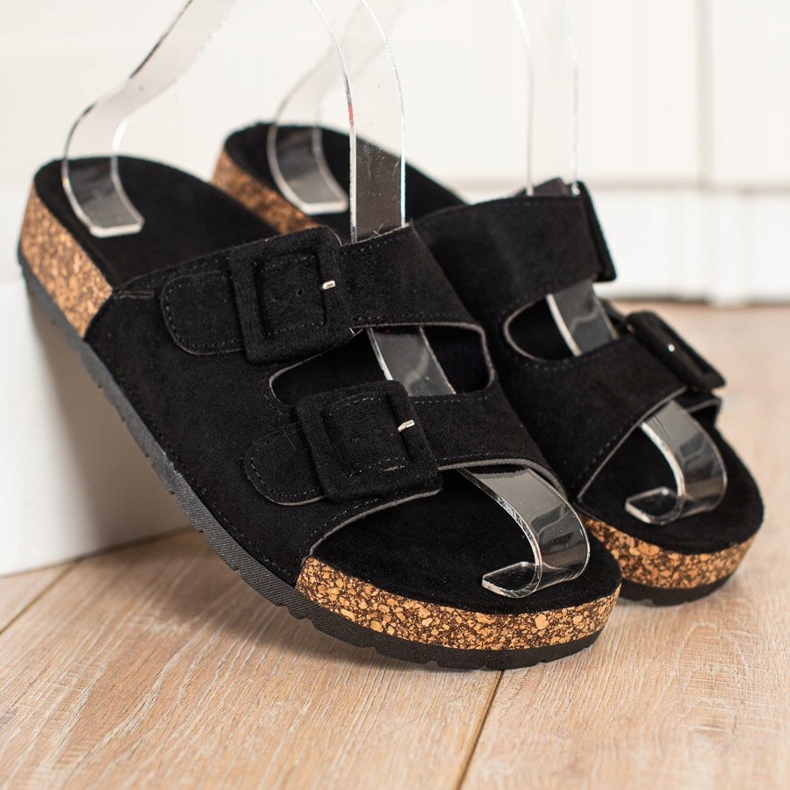 SHELOVET Pantoufles Confortables Avec Boucles noir 2