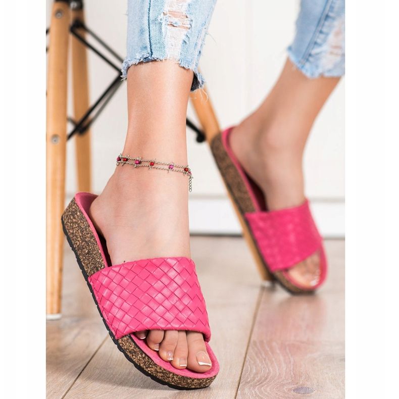 SHELOVET Pantoufles tissées à la mode rose 2