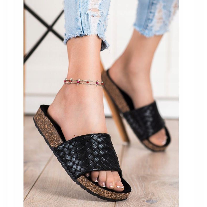 SHELOVET Pantoufles tressées à la mode le noir 2