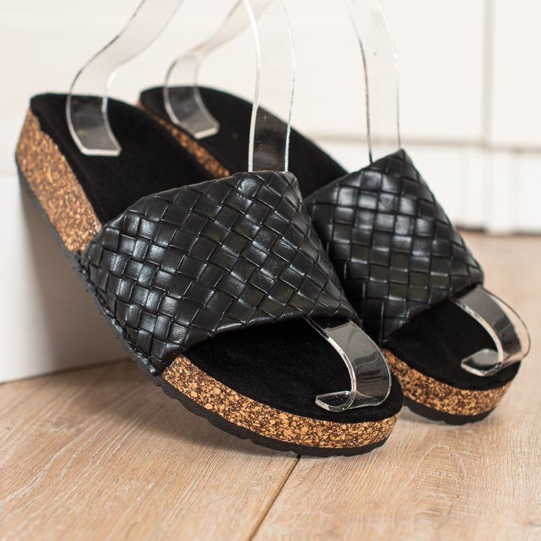 SHELOVET Pantoufles tressées à la mode le noir 1