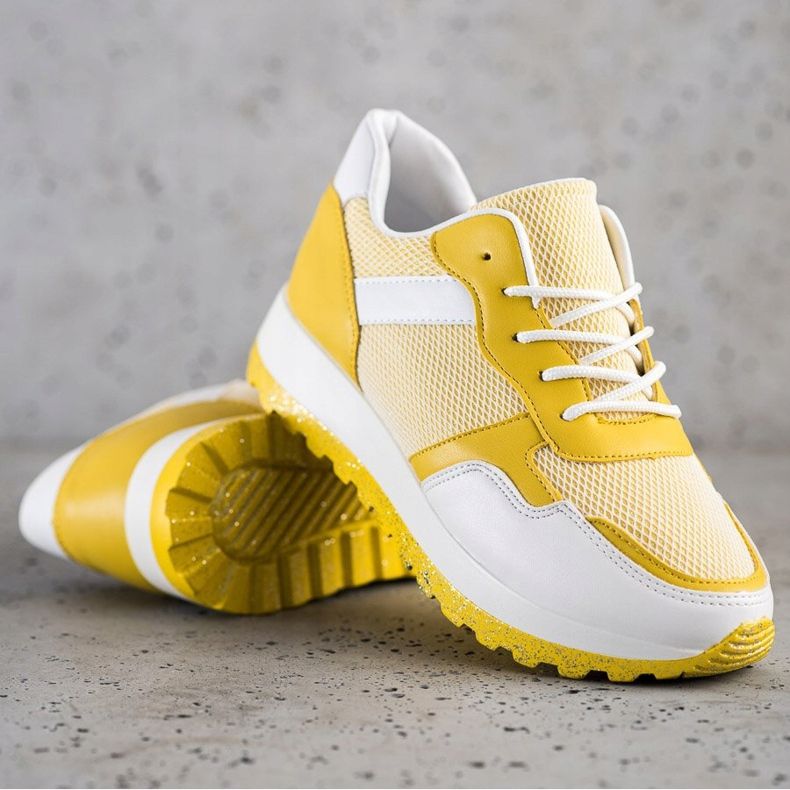 Bestelle Baskets à plateforme pailletée blanc jaune 1