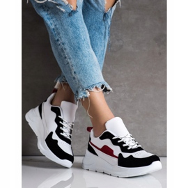 SHELOVET Baskets avec empiècements en daim blanche le noir 3