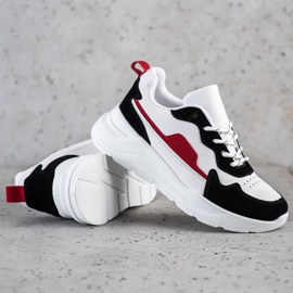 SHELOVET Baskets avec empiècements en daim blanche le noir 2
