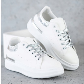 SHELOVET Baskets à laçage pailleté blanche 2