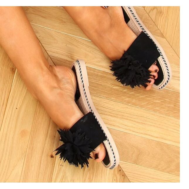 Noir Tongs à fleurs 35-218 Noir le noir 2