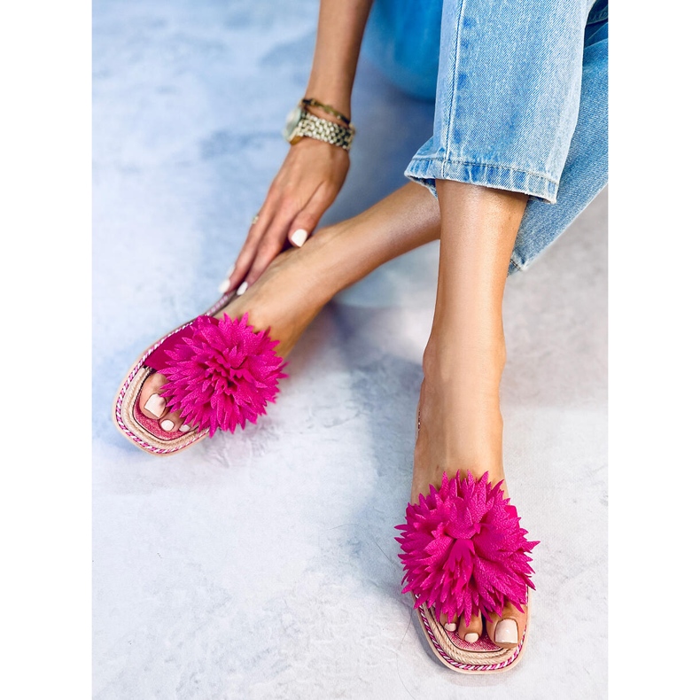 Chaussons à fleurs fuchsia 35-218 Rouge Prune rose 2