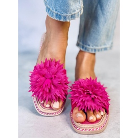 Chaussons à fleurs fuchsia 35-218 Rouge Prune rose 1