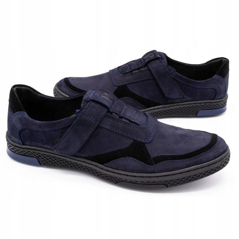 Polbut Chaussures décontractées en cuir pour hommes 2102 bleu marine noir 4