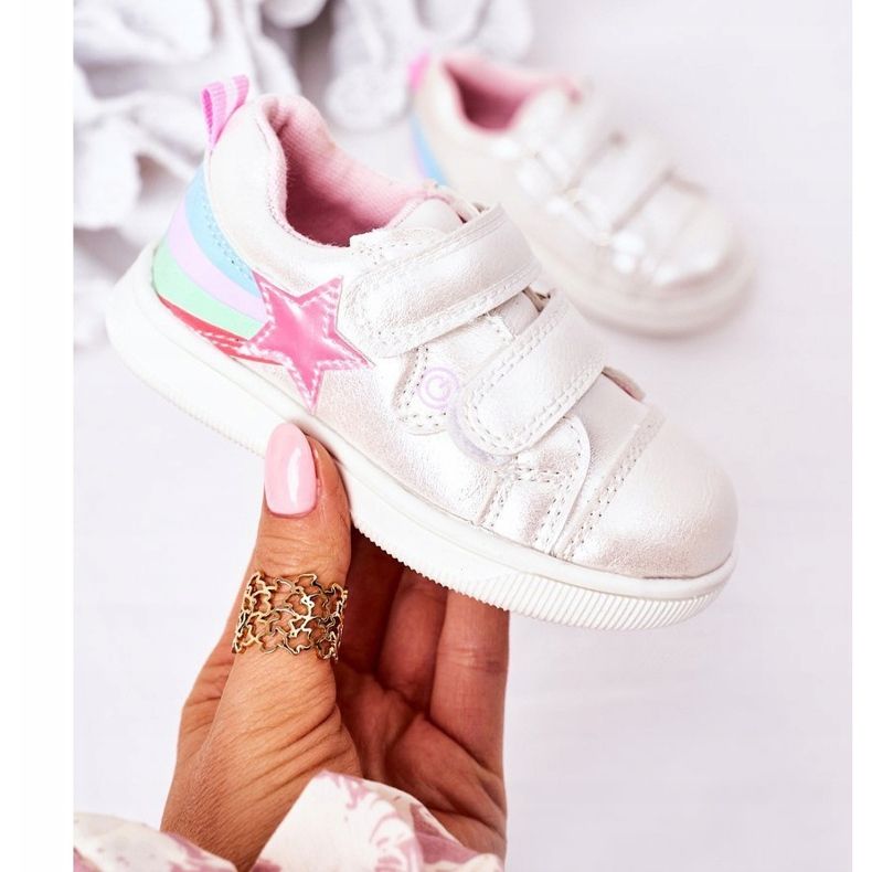 PE1 Chaussures de sport en cuir écologique pour enfants avec jasmin blanc arc-en-ciel multicolore 2