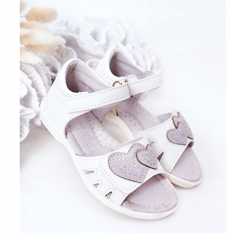 PE1 Sandales Enfant Blanches Avec Velcro My Heart 2