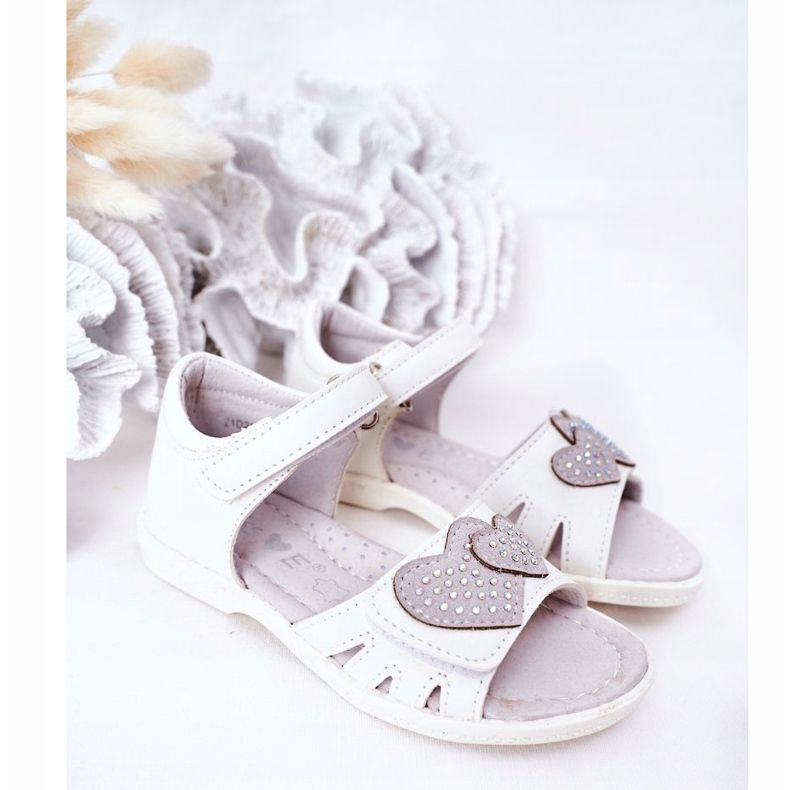 PE1 Sandales Enfant Blanches Avec Velcro My Heart 1
