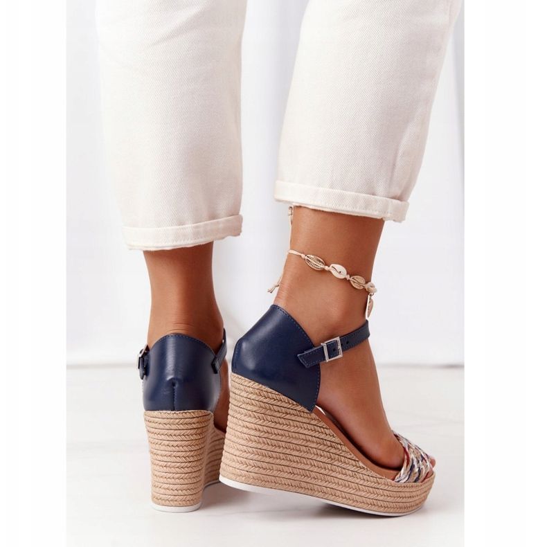 Sandales Compensées En Cuir Maciejka L4869-17 Bleu Marine 1