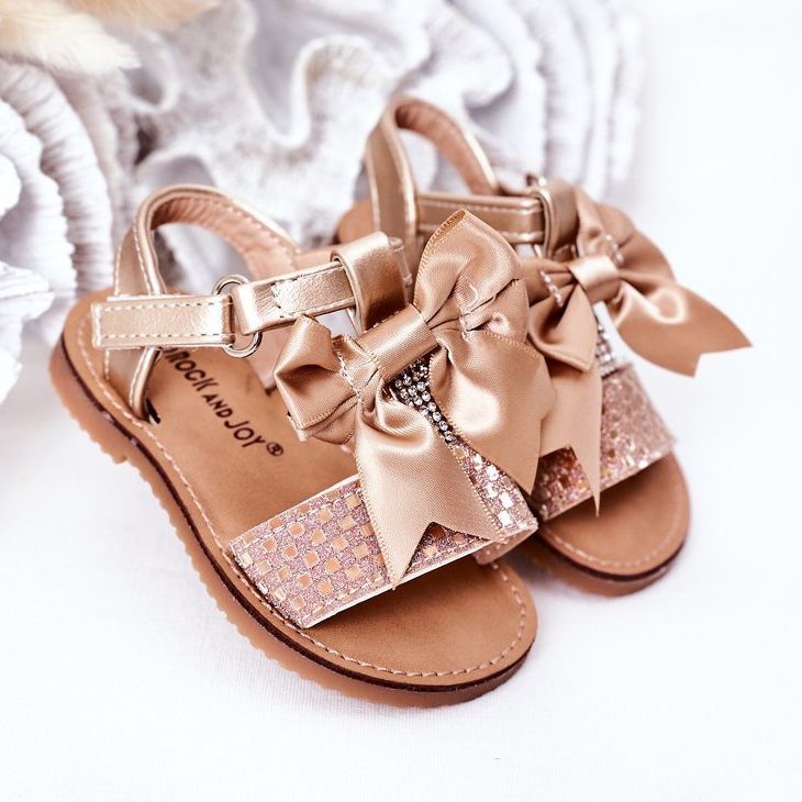 FR1 Sandales Enfant Avec Nœud Beebee Doré d'or 1 FR1 Sandales Enfant Avec Nœud Beebee Doré d'or 1