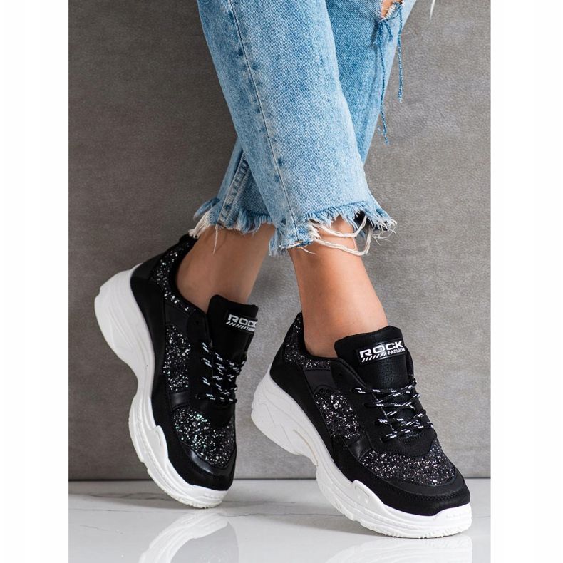 SHELOVET Baskets noires à paillettes le noir 2 SHELOVET Baskets noires à paillettes le noir 2
