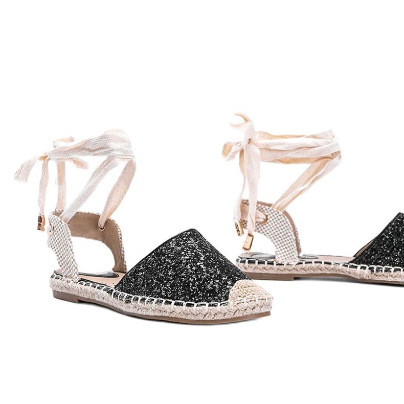 Espadrilles en brocart nouées Cassandra noires beige 1