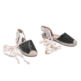 Espadrilles en brocart nouées Cassandra noires beige 2