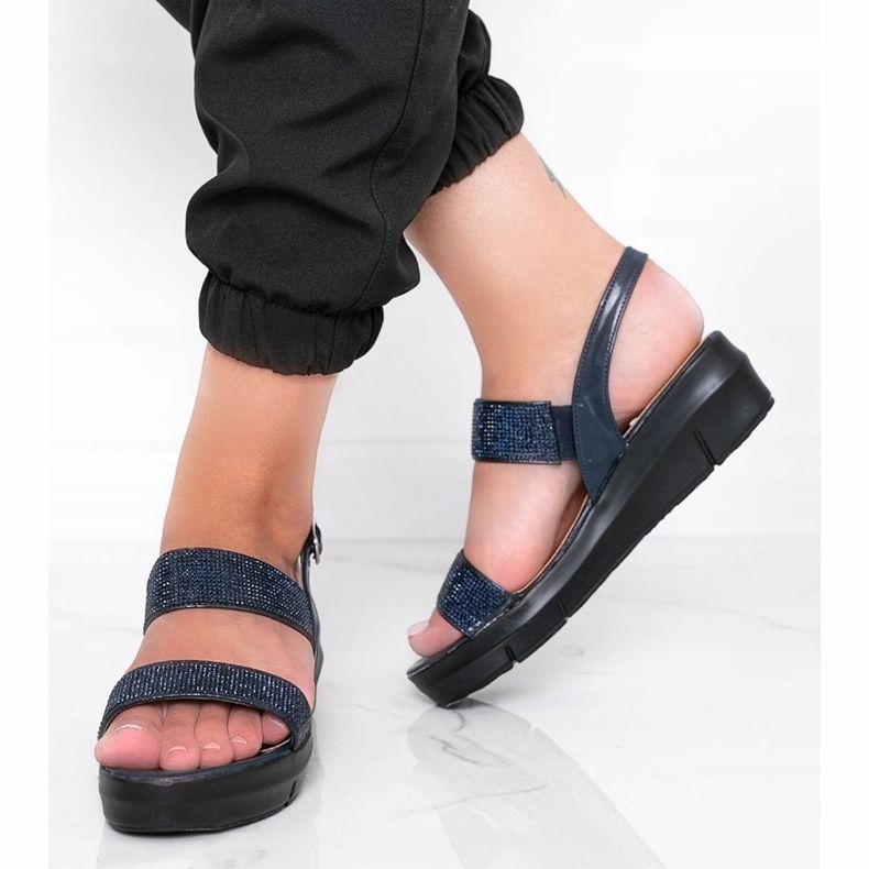 Sandales compensées bleu marine Sweet Rasp 1