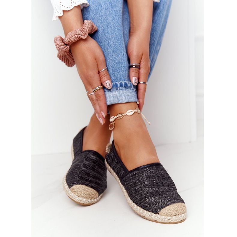 Espadrilles Noires Sur Semelle De Paille Lu Boo 1