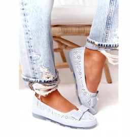 Ballerines Écologiques Bleues en Cuir Rio Flore argent 4