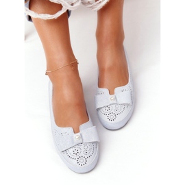 Ballerines Écologiques Bleues en Cuir Rio Flore argent 3