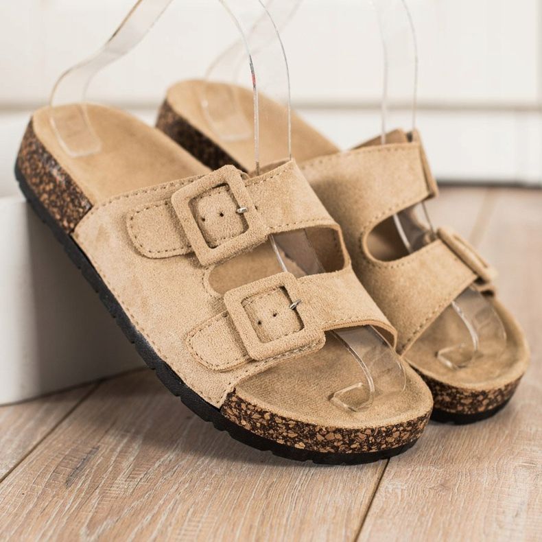 SHELOVET Pantoufles Confortables Avec Boucles beige 2