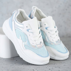 Sweet Shoes Baskets à paillettes blanche bleu 2