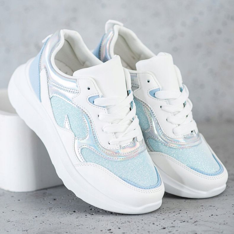 Sweet Shoes Baskets à paillettes blanche bleu 2