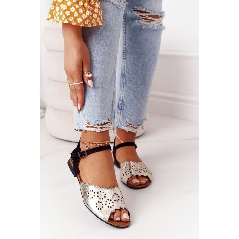 Sandales en cuir Maciejka 05199-25 noir et or doré 2