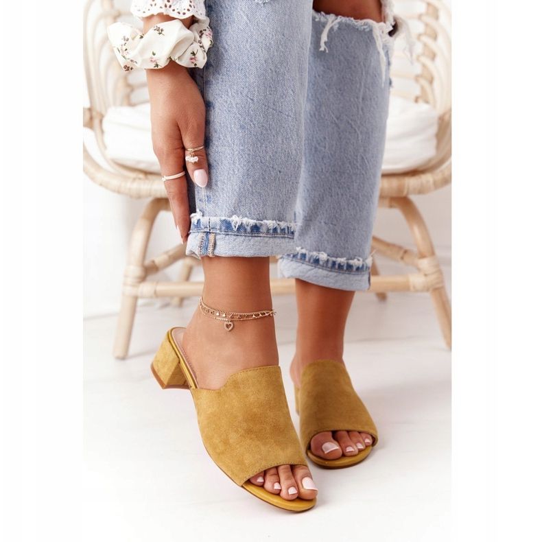 Pantoufles En Daim Sur Talon Sergio Leone KL313 Jaune 2