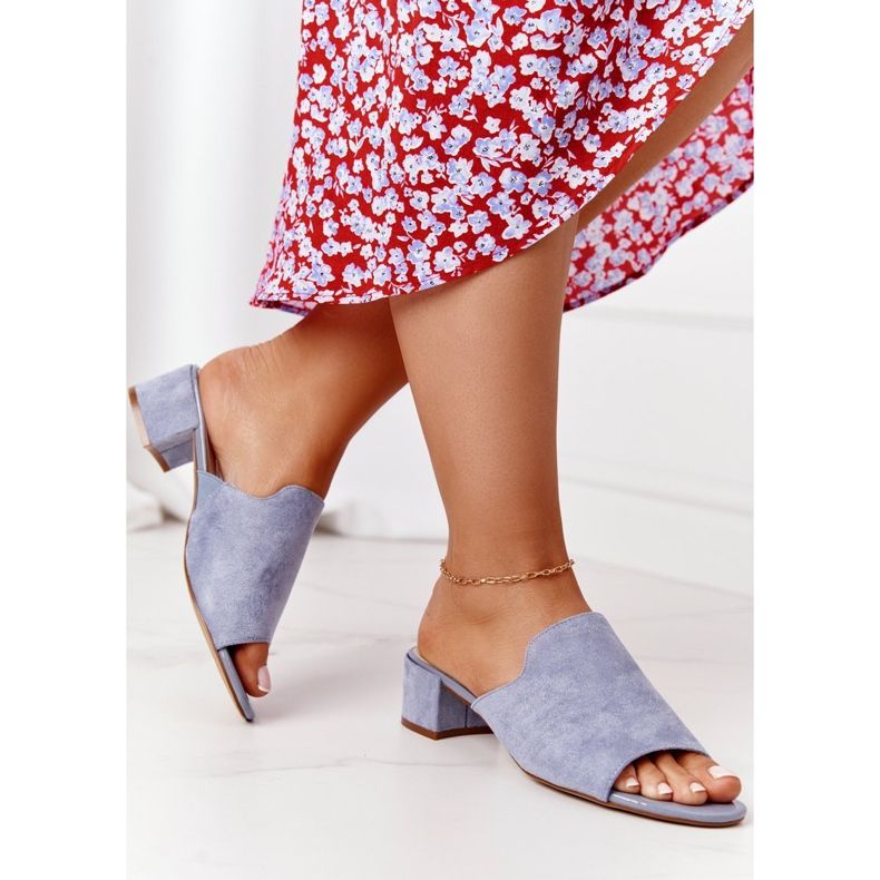 Pantoufles En Daim Sur Talon Sergio Leone KL313 Bleu 1