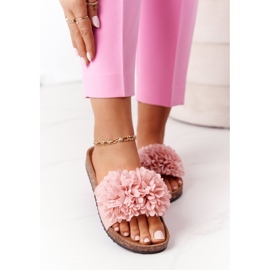Chaussons Flowerbomb roses sur la semelle en liège 1