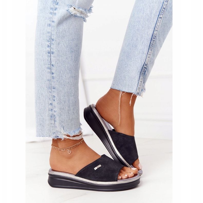 Pantoufles Noires Sur Compensée Sergio Leone SK042 2