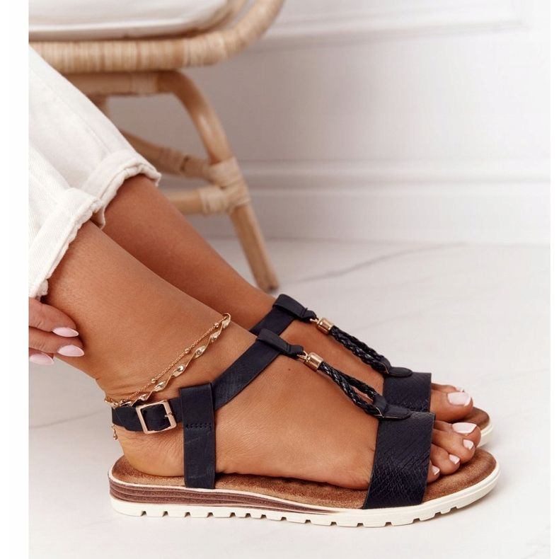 PE1 Sandales plates Willow noires pour femmes 1