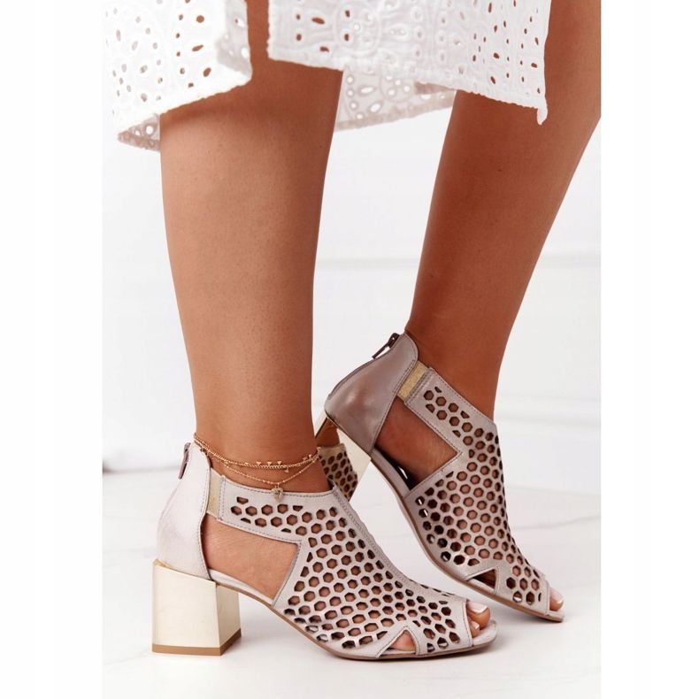 Sandales Ajourées Sur Une Barre Maciejka 04593-25 Doré Froissé brun 2