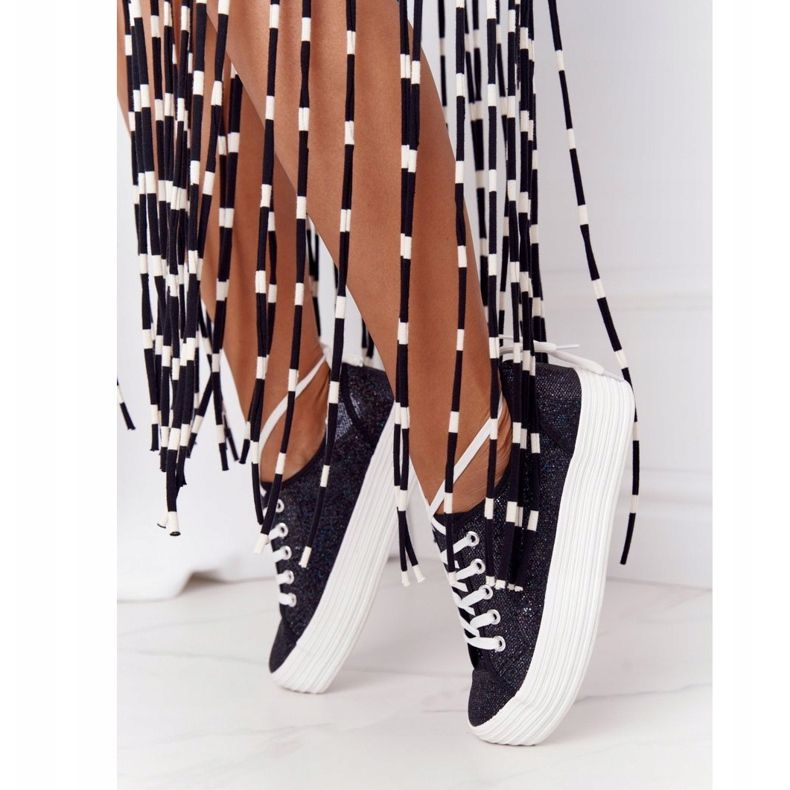 S.Barski Baskets à paillettes sur la plate-forme Luna noire le noir 2