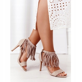S.Barski Sandales En Daim Sur Un Talon Haut Avec Des Franges Beige Boho Swing 3