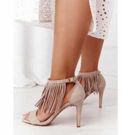 S.Barski Sandales En Daim Sur Un Talon Haut Avec Des Franges Beige Boho Swing 4