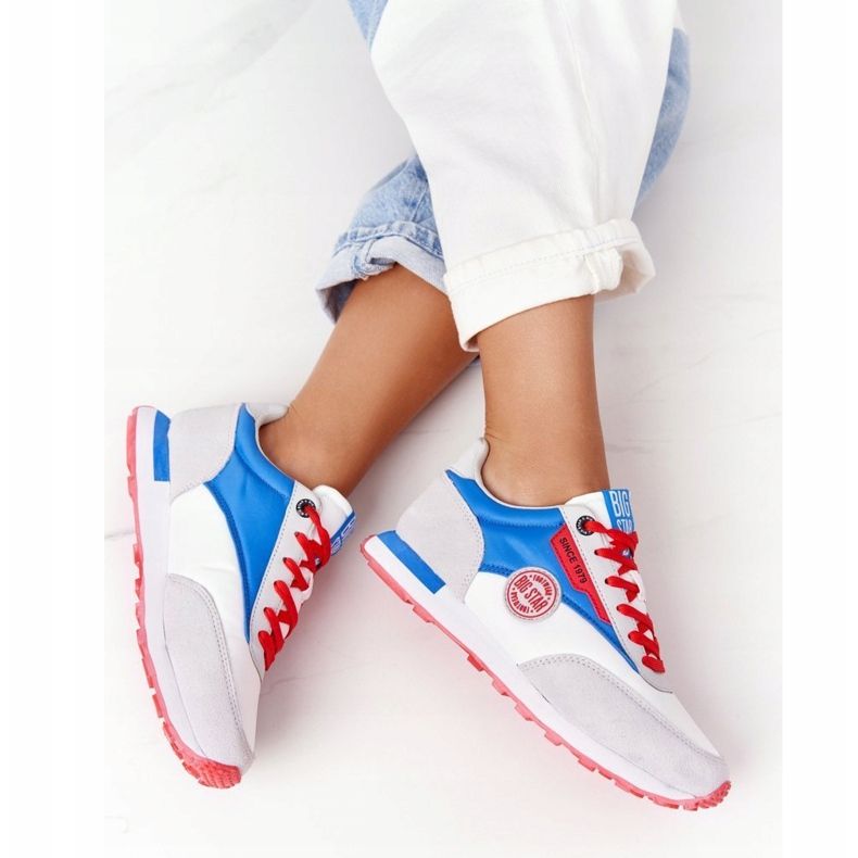 Chaussures de sport pour femmes en mousse à mémoire Big Star HH274526 Blanc-Bleu rouge 1