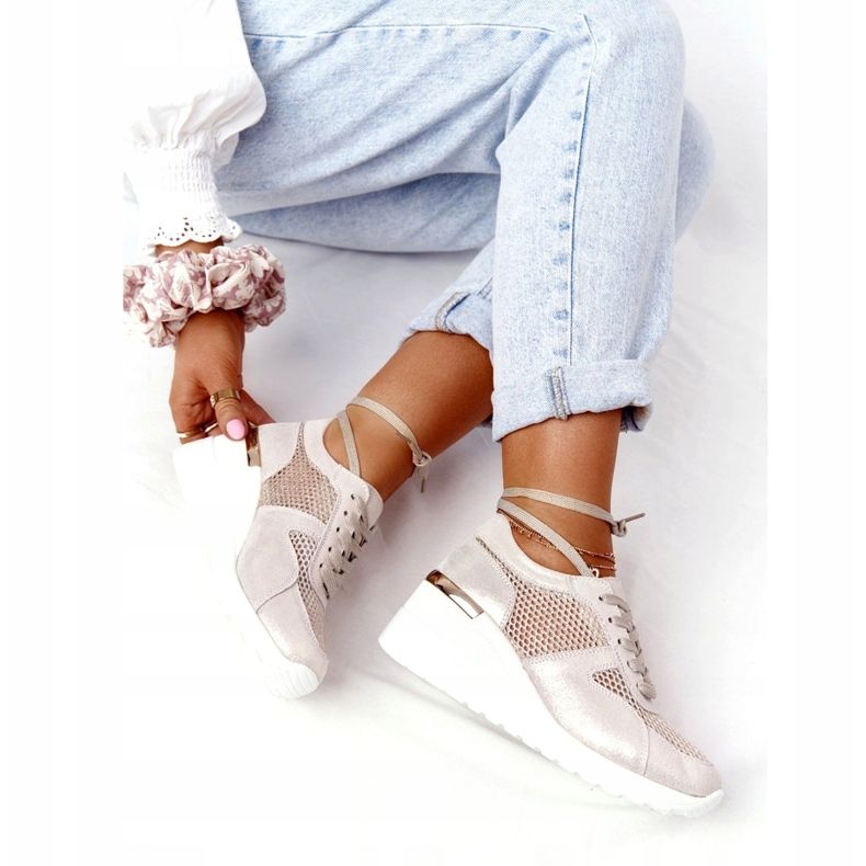 Baskets Compensées En Cuir Avec Maille S.Barski Doré beige d'or 5