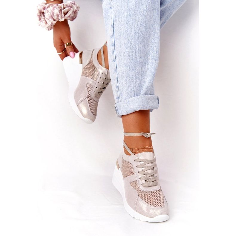 Baskets Compensées En Cuir Avec Maille S.Barski Doré beige d'or 3