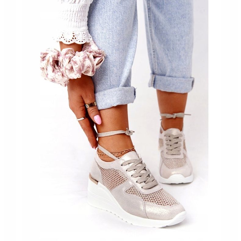 Baskets Compensées En Cuir Avec Maille S.Barski Doré beige 2