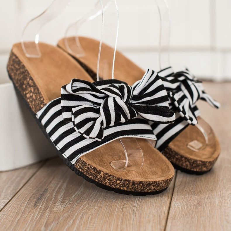 SHELOVET Pantoufles À Rayures À La Mode blanche le noir 2