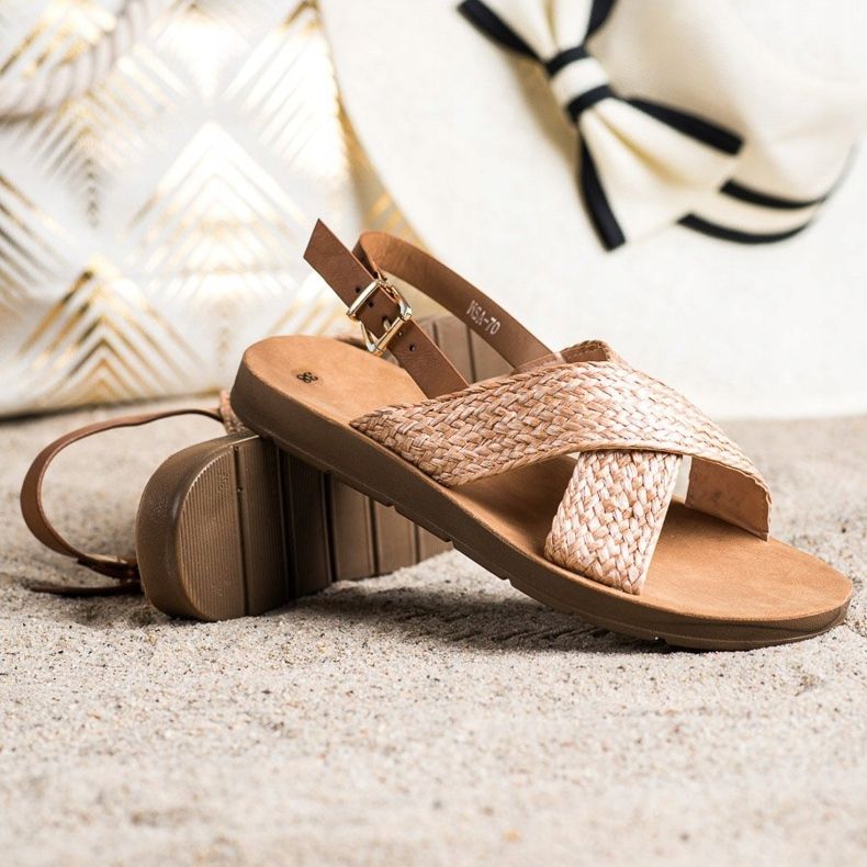 SHELOVET Sandales tressées confortables brun orange 1